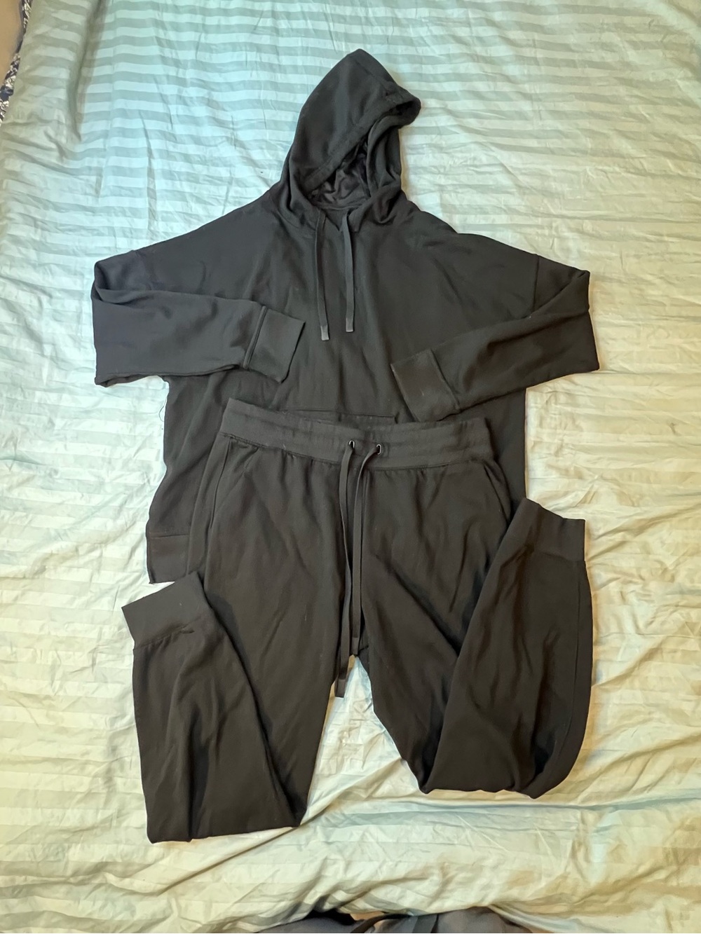 Black Women's Hoodie & Joggers Set - Pullover Hood and Drawstring Pants